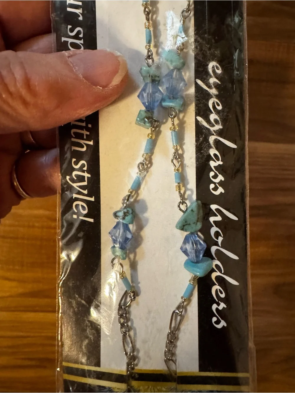 Vintage Beaded Eyeglass Holder in Blue and Turquoise